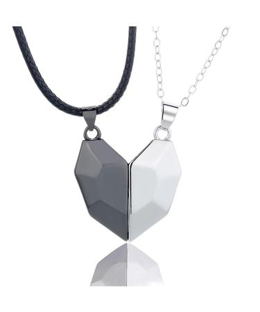 Xinlon 2 pieces of cardiac magnet pair necklace magnetic chain puzzle for couples matching necklaces for magnetic couples for friend friend husband wife best friend
