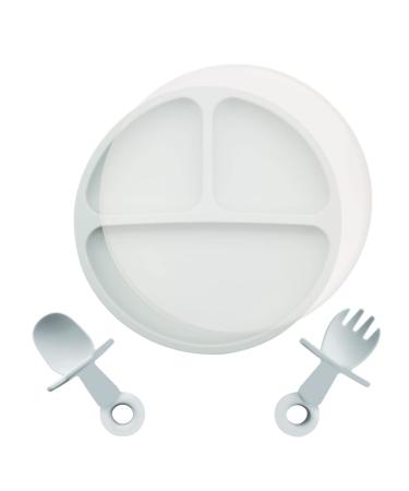 Baby Plate with Suction Cup Silicone Kids Plate with Spoon Fork BPA Free Plate Non-Slip Toddler Kids Tableware Set for Toddler and Children Silicone Baby Plate with Compartments (Light Grey) Light Grey With Lids