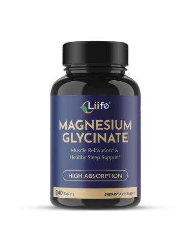 LIIFE Magnesium Glycinate 100mg, Chelated Magnesium with GABA Complex, Supports Restful Sleep, Stress Relief, Bone & Heart Health, High Absorption, 240 Tablets 240 Count (Pack of 1)