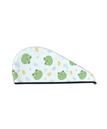 Kawaii Frogs Microfiber Hair Towel Soft Super Absorbent Hair Towel Wrap for Women Coral Velvet Quick Dry Hair Cap for Long Curly and Thick Hair