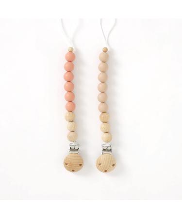 Blumie Dummy Clips for Baby Set of 2 Soother Chains BPA Free Silicone Pacifier Holder for Boys and Girls (Pink & Beige)