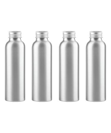 Zeoabsy 4 pieces 120 ml of empty round silver aluminum bottle with aluminum screw cover silver 120ml screw bottles made of aluminum for filling cosmetics essences oil bathroom hotel travel 120ml silver
