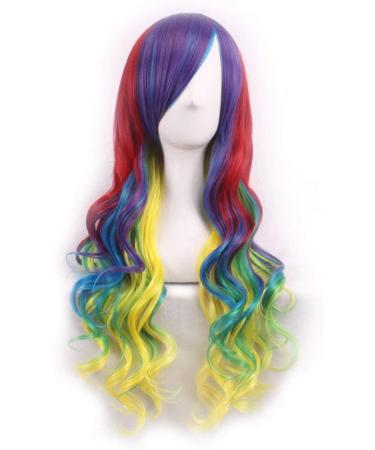 ColorfulPanda Long Wavy Curly Wig for Women - Synthetic Hair Cosplay Costume Wig for Halloween Party (Red Blue Yellow) - Buy Online on GoSupps.com