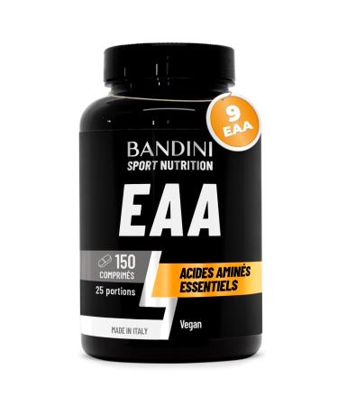 Bandini EAA Essential Amino Acids 150 Comprim s - Apport de 9 Acides Amin s Essentiels (dont BCAA) - Aminos Compl ment alimentaire pour le Sport - Sportifs et Athl tes - Suppl ment Vegan Sans Sucre 150 unit s (neutre)
