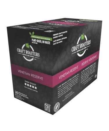 Club Coffee Craft Roasters Venetian Reserve - Dark Roast Single Serve Coffee K-Cup Pods Compostable Coffee Pods Keurig Brewer Compatible Rainforest Alliance Certified 120 Count (20 Count Pack of 6) Venetian Reserve - Dark Roast 120 count (Pack of 1)