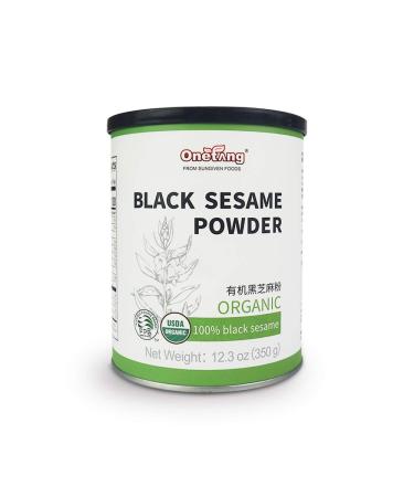 ONETANG Organic Black Sesame Powder, No Sugar, Low Temp Roasted, HALAL, NON-GMO, Black Sesame Paste 12.36 Oz (350g)
