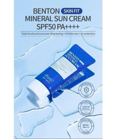 Benton Skin Fit Mineral Sun Cream SPF50+/PA++++ 50ML | Non-Sticky, Long-Lasting Protection | Weightless & Low White Cast Sunscreen - Buy Online on GoSupps.com