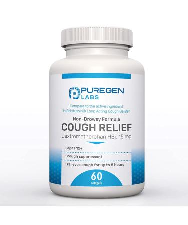 Cough Relief for Adults Dextromethorphan HBr 15mg (60 Softgels) 8-Hour, Non-Drowsy, Long-Lasting Bronchial Suppressant |Ages 12+ | Compare to Robafen and Robitussin