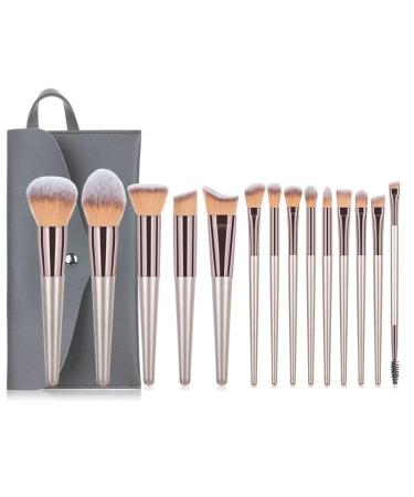 Buy 14 Champagne Gold Makeup Brush Set - Eyebrow & Loose Powder Brushes | Premium Beauty Tools - Buy Online on GoSupps.com