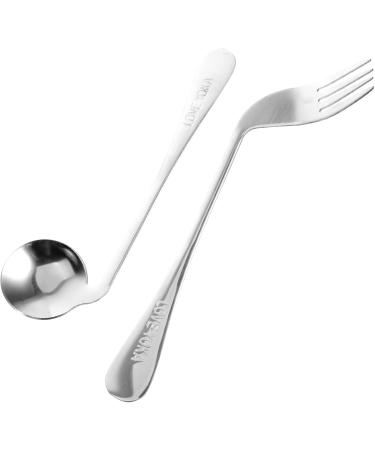 Lurrose Left-Handed Curved Cutlery Set - 4-Piece Self-Feeding Spoon & Fork for Adaptive Eating - Durable Steel 17x4.5cm - Buy Online on GoSupps.com