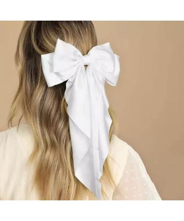 Satin Hair Bow for Women - Large Barrette Ribbon for Girls - White Silk Hair Clip Accessory - Buy Online on GoSupps.com