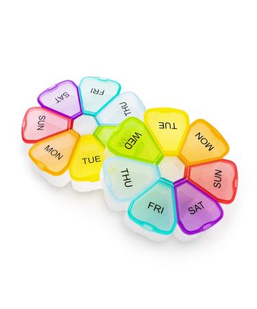 Bywocn Weekly Pill Organizer, 2 Pack Portable Pill Box 7 Day with Large Compartments, Medicine Organizer Flower Pill Container for Vitamins Fish Oils or Supplements