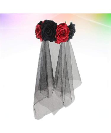 Lurrose Rose Floral Crown Veil Halloween Costume Mexican Headband Day of the Dead Headpiece for Festival Carnival Party Red and Black Gr ße 1 - Buy Online on GoSupps.com