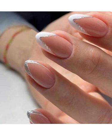 Brishow artificial nails French short nails to stick on pink glitter press on nails ballerina acrylina full cover false nails 24 pieces for women and girls - Buy Online on GoSupps.com