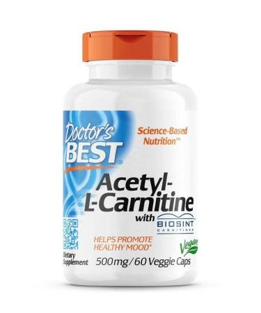 Doctor's Best Acetyl-L-Carnitine 500mg 60 Vegan Capsules Laboratory Tested Gluten-Free SOYA-Free Vegetarian Non-GMO