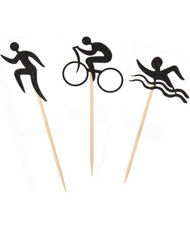 Morndew 24 PCS Black Glitter Triathlon Cupcake Toppers Swimming Running Cycling Picks for Sports Theme Party Anniversary Party Birthday Party Baby Shower Wedding Party Decorations - Buy Online on GoSupps.com