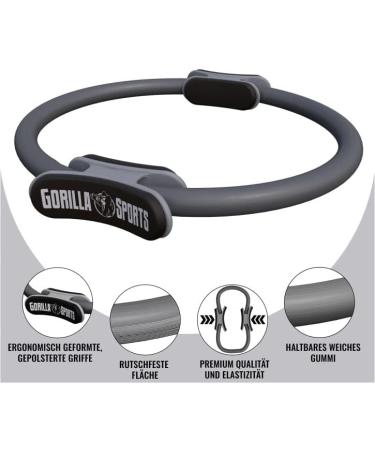 Gorilla Sports Pilates Ring - 36cm Light & Slipproof Resistance Circle for Yoga & Fitness - Double Handle Padded Includes Bag - Thigh Trainer in Gray - Buy Online on GoSupps.com