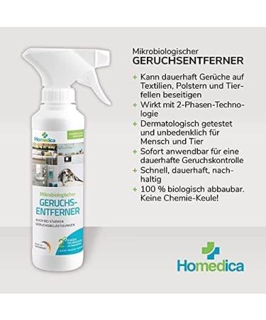 Homedica Odor Remover Spray 3x250ml - Vegan Microbiological Enzyme Cleaner for Textiles Upholstery & Animal Skins - Made in Germany | Eliminate Unpleasant Odors - Buy Online on GoSupps.com