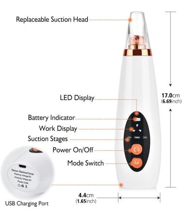Sxdthy 3 Levels Adjustable Suction Blackhead Remover USB Rechargeable Blackhead Pore Cleaner Blackhead Suction Tool with HD LED Display & 6 Replaceable Heads - Buy Online on GoSupps.com