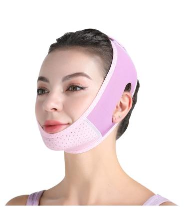 Reusable Double Chin Reducer,V Shaped Face Mask,Anti- Wrinkle Face Mask,Chin Up Mask, Face Lifting Belt(Pink Purple)