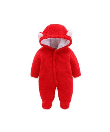 Voopptaw Warm Baby Winter Jumpsuit Fleece Romper Suits Cute Thick Bear Snowsuit for 0-12months 6-9 Months Red