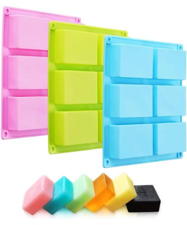 TDHDIKE 3 Pack Silicone Soap Molds - 6 Cavities Baking Mold for DIY Handmade Soap, Muffins, Brownies, and More (Blue, Pink, Green) - Buy Online on GoSupps.com