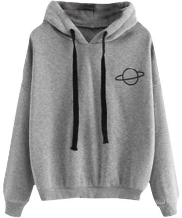 Bigfanshu Women's Sweatshirts Loose Casual Printed Hooded Hoodies Female Pullover Solid Blouse Tops Gray - Buy Online on GoSupps.com