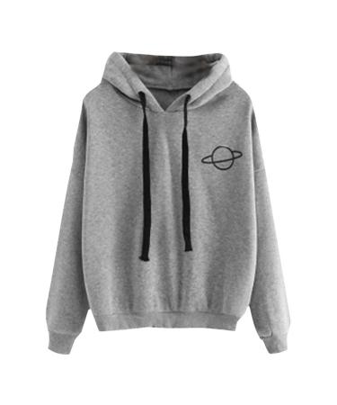 Bigfanshu Women's Sweatshirts Loose Casual Printed Hooded Hoodies Female Pullover Solid Blouse Tops Gray