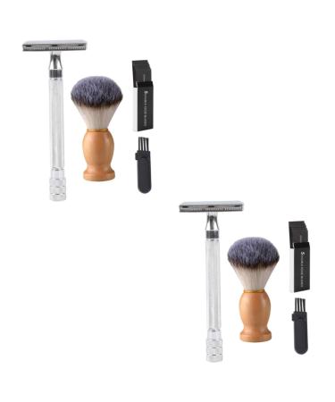 Balacoo 2 Sets Manual Shaver Hair Sweep Brush Vintage Shaving Kit Barber Razor Kit Shaving Brush Barber Straight Razor Wet Shaving Kit Men Manual Razors Beard Shaving Razor Tool Body