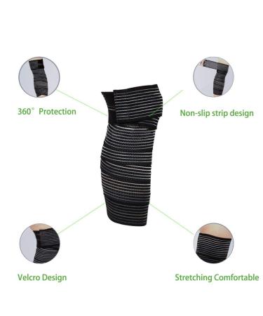 Extra Long Elastic Knee Wrap Compression Brace for Plantar Fasciitis & Joint Pain - 2Pcs Black Support for Squat, Basketball, Running, Tennis, Soccer, Football - Buy Online on GoSupps.com