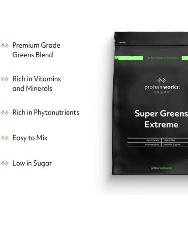 Protein Works Super Greens Extreme Powder 156 Health Benefits 41 Active Ingredients Vegan & Gluten Free No Added Sugar Tropical Punch 1kg 83 Servings Tropical Punch 1kg - Buy Online on GoSupps.com