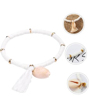 WRITWAA 1 PC Versatile Polymer Clay Bracelet Rainbow Decorations Clay Bead Bracelet Handmade Bracelets Polymer Bangles Shell Decor Chain Decor Anklets for Women Knot Tassel White 18X2.5cm White - Buy Online on GoSupps.com