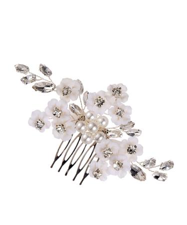 Housoutil Bridal Comb Wedding Hair Comb Hair Accessories for Girls Flower Hair Clip Wedding Ceremony Decorations Tiara White Pearl Bride Flower Head Color-preserving Copper Wire