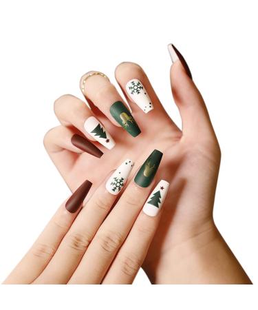 Christmas False fingernails for sticking out artificial nails self -adhesive artificial nails artificial fingernails natural false art full coffin nails tips for women girls 6
