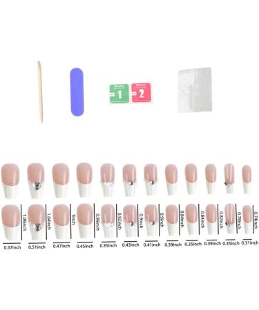 French Tip Press on Nail Long peach White Rhinestones Stick on Nail False Fake Nail with Glue for Women Girl Nail Art Press On Nails - Buy Online on GoSupps.com