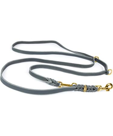 Copcopet 3-Way Adjustable Dog Leash | Handmade Fat Leather Braided Leash with Brass Carabiners | Soft & Durable 3m x 15mm - Gray - Buy Online on GoSupps.com