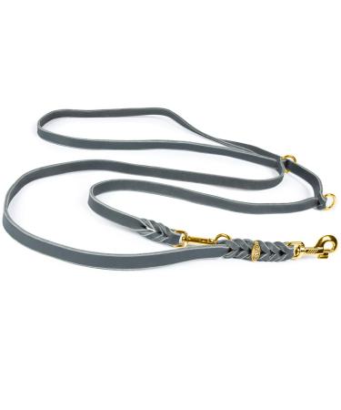 COPCOPET-fat leather line for dogs-3-way adjustable dog leash made of soft leather with carabiners & fittings made of brass-braided leash 100% handmade in germany (2 m x 18mm | gray) 2 m x 18 mm gray