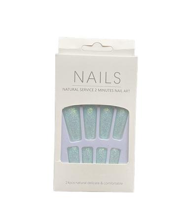 AUklOPVZZ 1 Set French Tip Press on Nails Solid Color Extension Shimmer Fingernails Decals Full Cover Salon Gifts Manicure Kit H33-light blue jelly glue