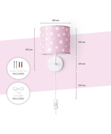 Paco Home Kids Wall Lamp - Pink Fabric Lampshade with Stars & Clouds for Baby Room | E14 Plug - Perfect Girls' Decor - Buy Online on GoSupps.com