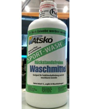 Sno Seal Sport Wash (Atsko) - Outdoor sports detergent for functional clothing - THE classic - 1 liter 1 l (1 pack) Colorless