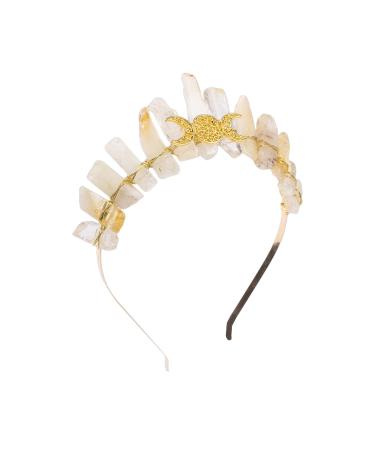 Brawlady Women Raw Crystal Headband Tiara Crown Headband Boho Quartz Witch Bridal Headpiece for Girls (gradient yellow)