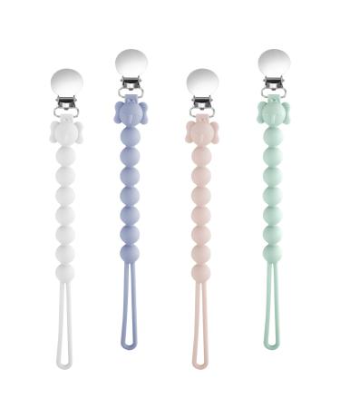 UOIXPUHUO 4Pcs Silicone Pacifier Clips for Boys and Girls One Piece Beads Pacifier Holder for Newborn Essentials Food Grade Binky Clip Suitable for All Pacifiers and Teething Toys (4 Colors)