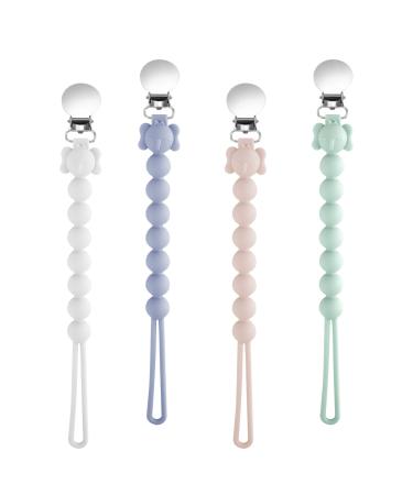 Baby pacifier chain clips-bpa free 4PCS food quality silicone pacifier band fits all pacifier pacifier chain baby teeth toys for newborn baby shower 4PCs green-pink blue-white