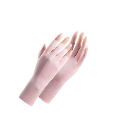 X&D Fingerless Ice Silk Nail Gloves UV Nail Care Accessories Skin Protection for Gel Nails Manicure Pink
