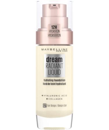 Maybelline Foundation Dream Radiant Liquid Hydrating Foundation With Hyaluronic Acid And Collagen - Lightweight Medium Coverage Up To 12 Hour Hydration - 02 Fair Beige 02 Fair Beige Beige