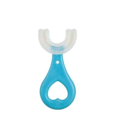 Aunye children U -shape toothbrush - baby 360 oral tooth cleaning toothbrush - U -shaped toothbrush food grade silicone brush head portable toothbrush (blue B)
