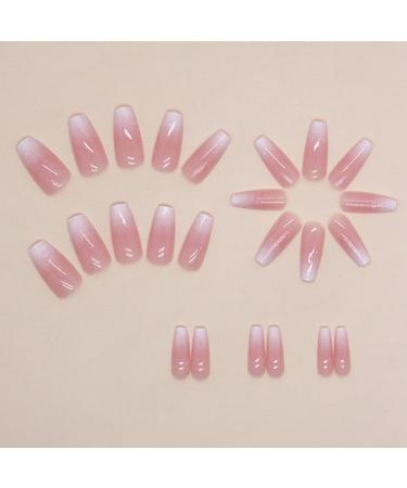 24Pcs Pink Ombre Acrylic Press On Nails - Medium Square Fake Nails with Glitter Designs for Women & Girls - Buy Online on GoSupps.com