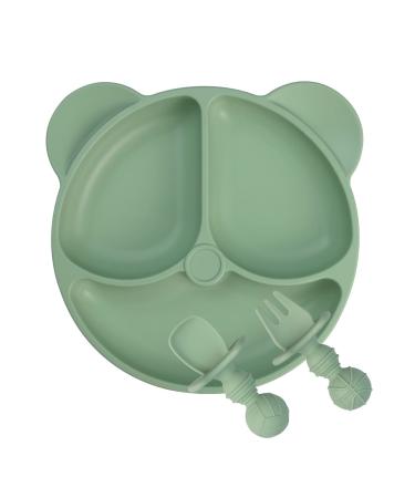 Lanjue Baby Plate Silicone Suction Toddler Plates Baby Weaning Plate Divided Plate with Spoon Fork for Kids High Chairs and Tables (Green)