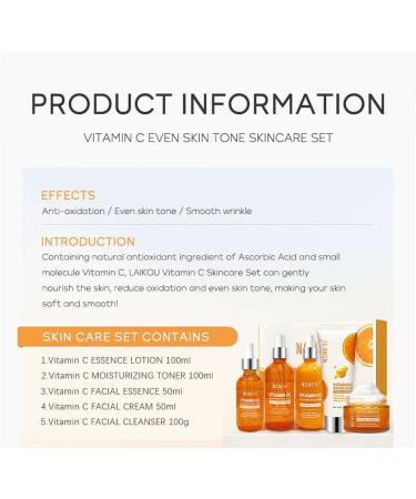 5 Pack Vitamin C Skin Care Set Moisturizing Facial Skin Care with Face Cleanser Face Serum Face Cream Toner and Lotion Anti Aging Skin for - Buy Online on GoSupps.com