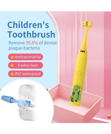 LEYUYO Electric Toothbrush for Kids - 6 Sided 360 Sonic Cleaning - Rechargeable 3D Sonic Toothbrush with Timer, 31000 Strokes, 2 Bristles, 4 Modes - Yellow - Buy Online on GoSupps.com